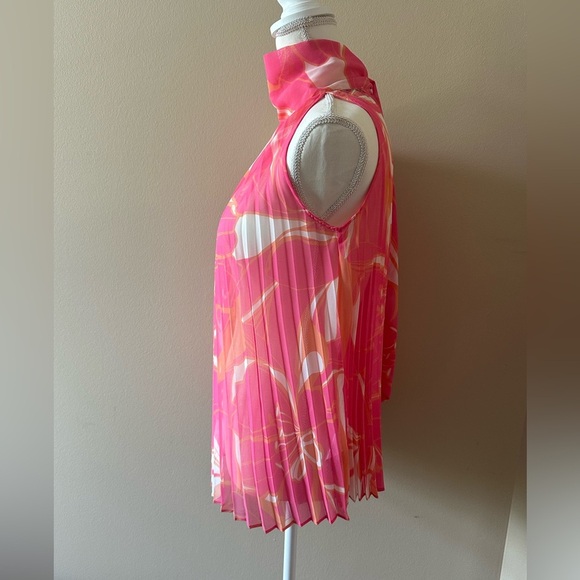 Milly Pink Orange Pleated Halter Blouse Silk Resort Vacation Luxe Top Size P - Picture 6 of 9